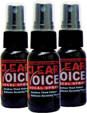 LIQUIDHEALTH Clear Voice Oral Throat Spray Singing Ease Clarity Soothing Dampener Moisturizer Relief Vocal Eze Reducer Booster Treatment Secret, Made in USA, Strawberry Lemonade Flavor (3 Pack)