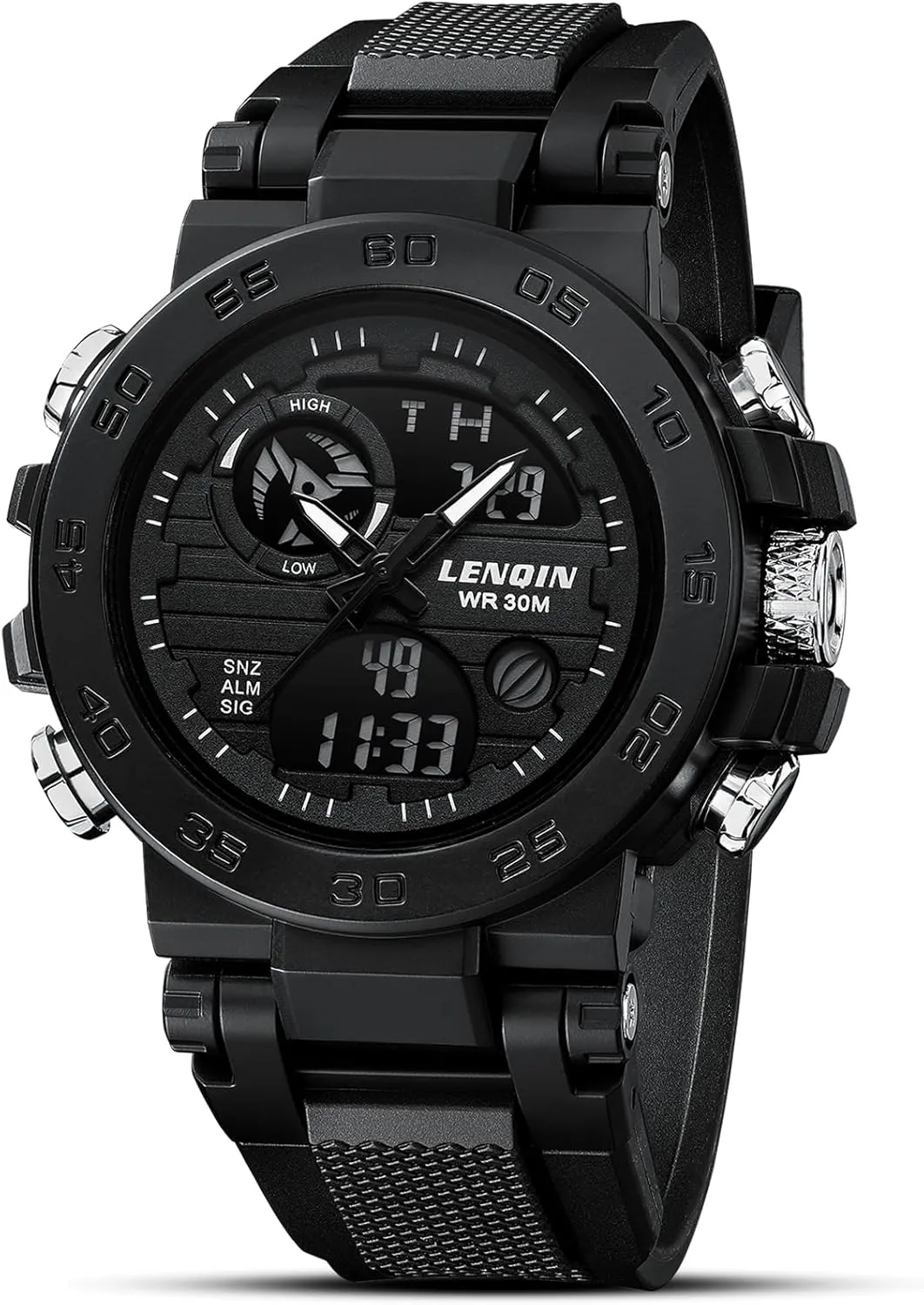 LN LENQIN Mens Watches Digital Military Watch for Men Stopwatch Army Survival Tactical Sports Outdoor Big Face Waterproof Men's Wrist Watches with LED Backlight/Timer/Alarm/Date (Black)