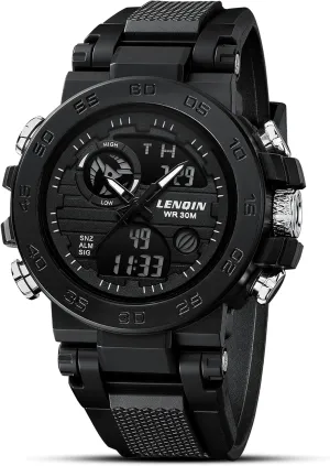 LN LENQIN Mens Watches Digital Military Watch for Men Stopwatch Army Survival Tactical Sports Outdoor Big Face Waterproof Men's Wrist Watches with LED Backlight/Timer/Alarm/Date (Black)