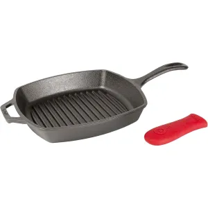 Lodge Pre-Seasoned Cast Iron Grill Pan With Assist Handle, 10.5 Inch, Black