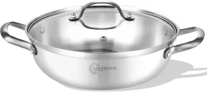 LOLYKITCH 14 Inch Tri-Ply Stainless Steel Sauté Pan with Lid,Everyday Pan,Kadhai,Large Skillet,Jumbo Cooker,Induction Deep Frying Pan,Dishwasher and Oven Safe.(13-3/4 Inch 7 Quarts)