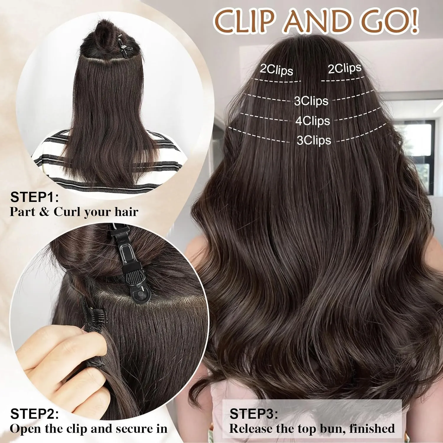Lommel Hair Extensions,20 Inch 5PCS Synthetic Fiber Clip in Hair Extensions Natural Soft Hairpieces for Women Black Mix Red