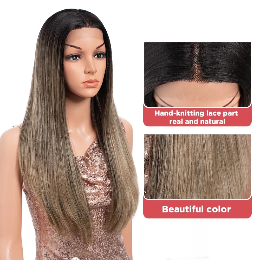 Long Straight Brown Wigs for Women 26 Inch Synthetic Lace Front Wig for Black Women Heat Resistant Long Hair Wigs Natural Looking