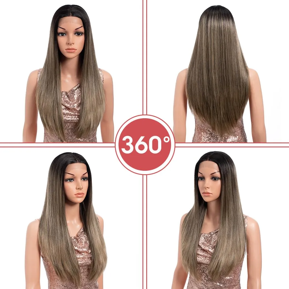 Long Straight Brown Wigs for Women 26 Inch Synthetic Lace Front Wig for Black Women Heat Resistant Long Hair Wigs Natural Looking