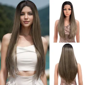 Long Straight Brown Wigs for Women 26 Inch Synthetic Lace Front Wig for Black Women Heat Resistant Long Hair Wigs Natural Looking