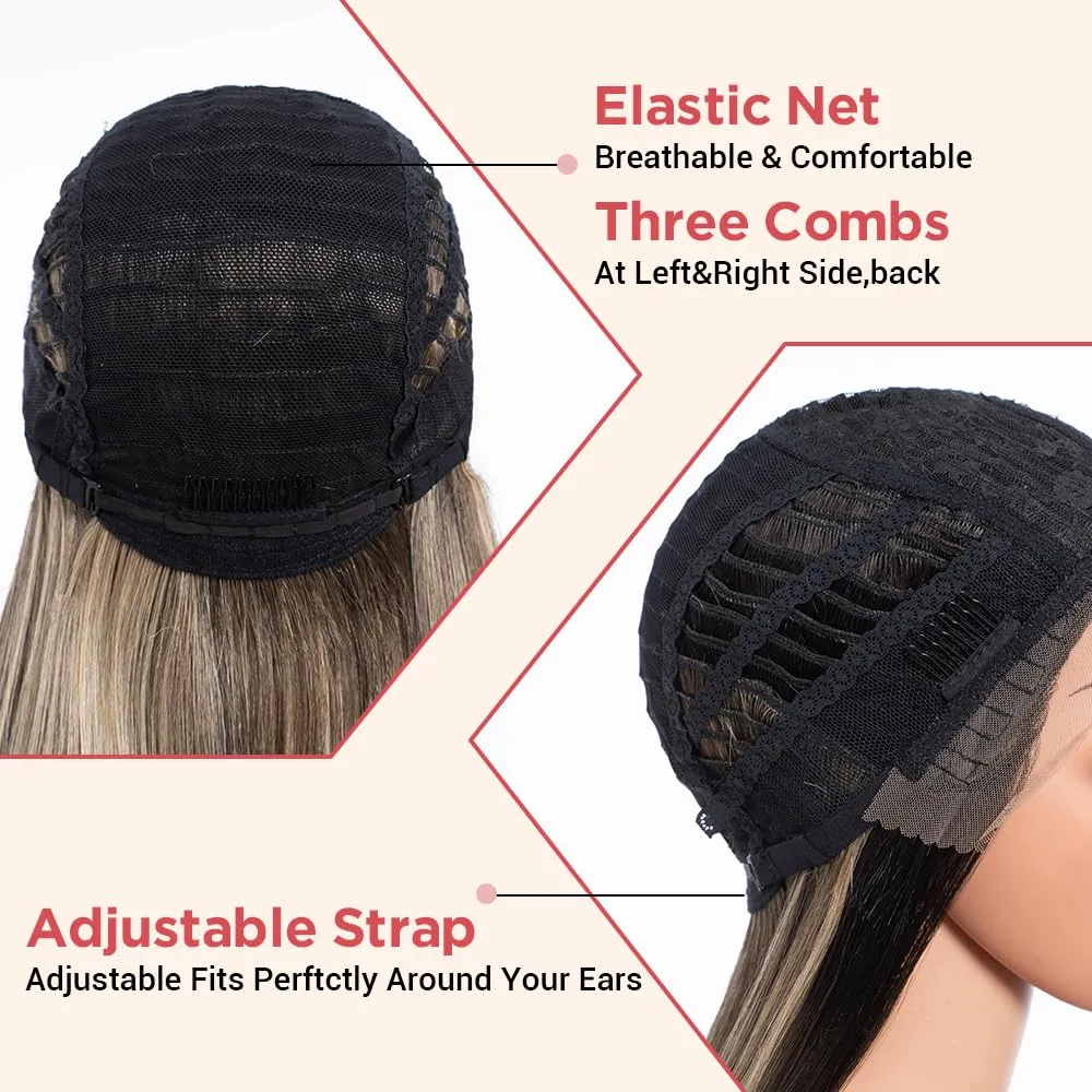Long Straight Brown Wigs for Women 26 Inch Synthetic Lace Front Wig for Black Women Heat Resistant Long Hair Wigs Natural Looking