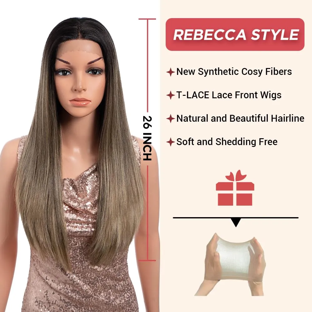 Long Straight Brown Wigs for Women 26 Inch Synthetic Lace Front Wig for Black Women Heat Resistant Long Hair Wigs Natural Looking