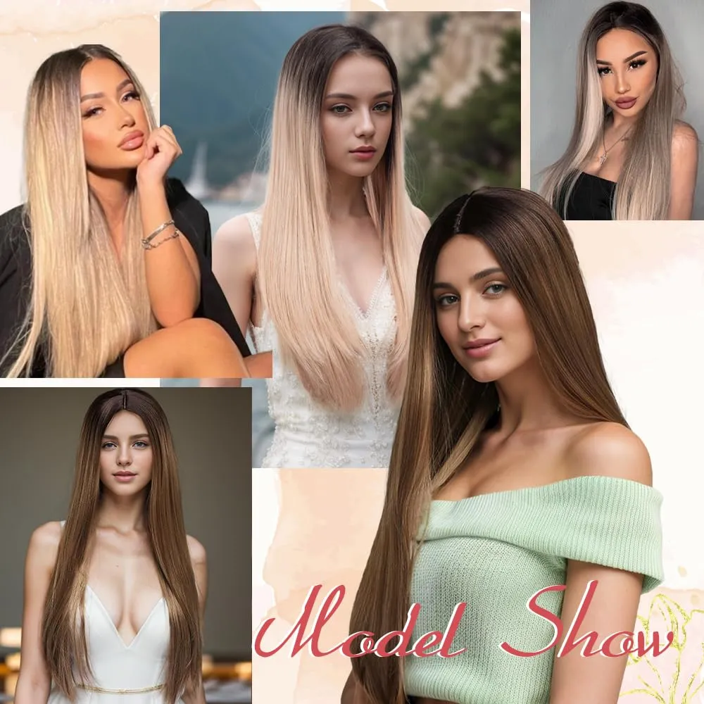 Long Straight Brown Wigs for Women 26 Inch Synthetic Lace Front Wig for Black Women Heat Resistant Long Hair Wigs Natural Looking
