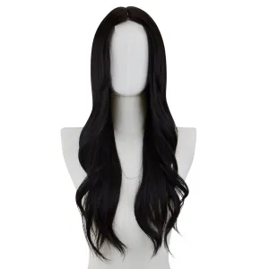 Long Wavy Wig for Women 26 Inch Middle Part Curly Wavy Wig Natural Looking Synthetic Heat Resistant Fiber Wig for Daily Party Use (Black)