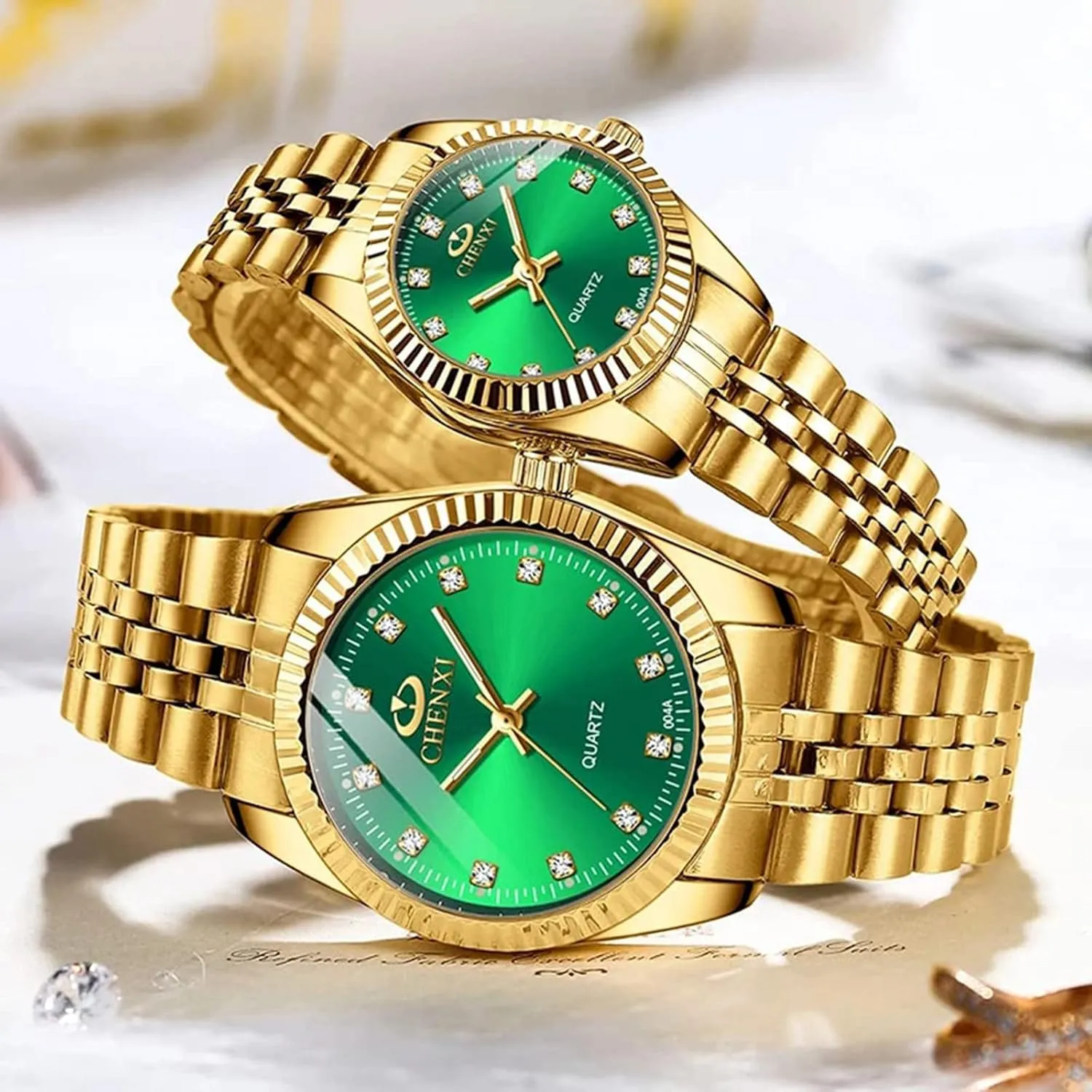 Luxury Business Rhinestone Lovers Quartz Women & Men Analog Stainless Steel Dress Couple Waterproof Watch