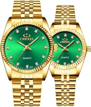 Luxury Business Rhinestone Lovers Quartz Women & Men Analog Stainless Steel Dress Couple Waterproof Watch