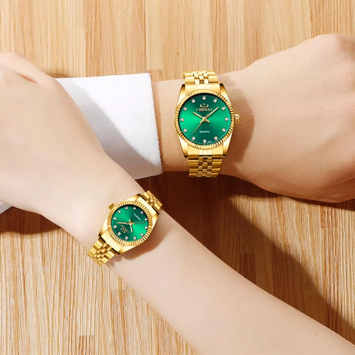 Luxury Business Rhinestone Lovers Quartz Women & Men Analog Stainless Steel Dress Couple Waterproof Watch