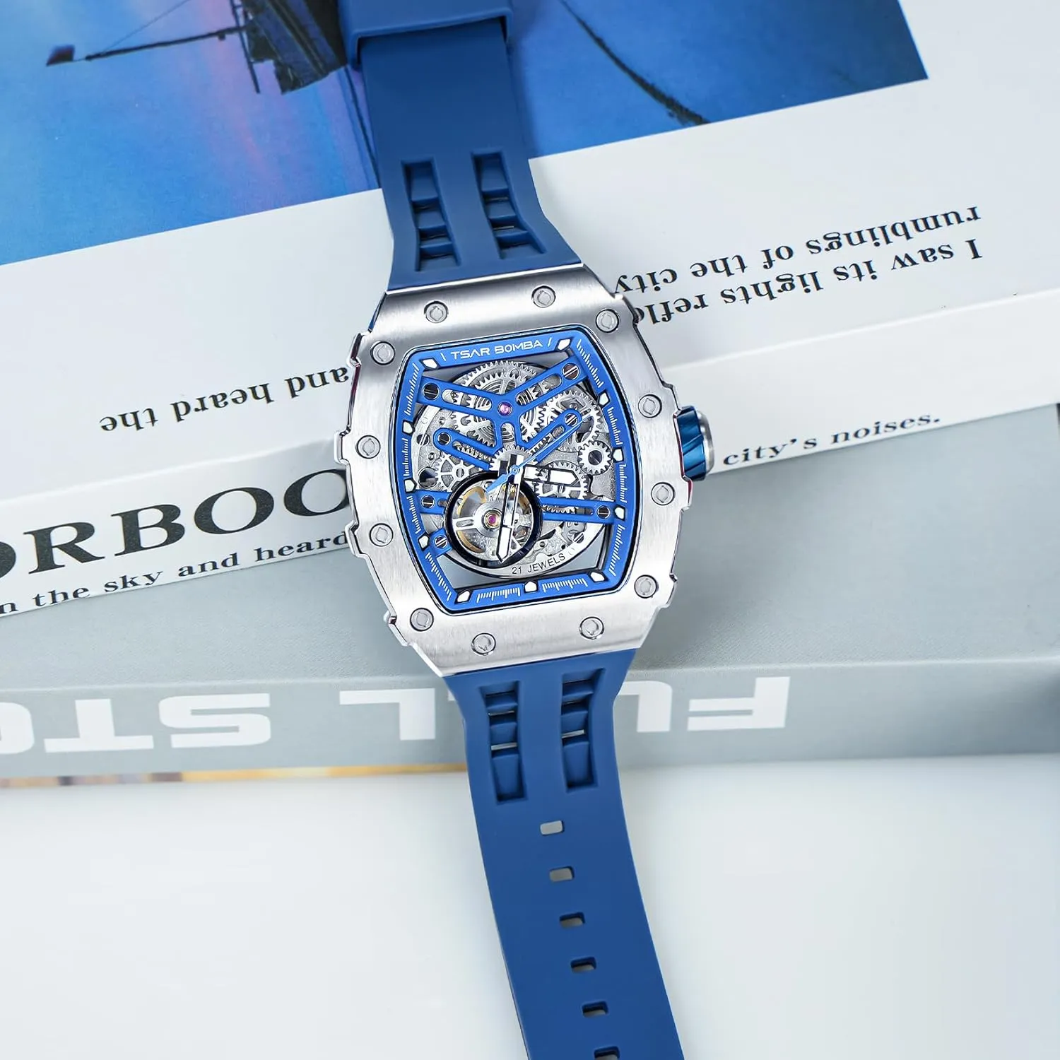 Luxury Mens Automatic Mechanical Watches - Japanese Movement Sapphire Glass - 50M Waterproof Men's Watch - Square Wrist Watches Silicone Band Luminous Elegant Gifts for Men