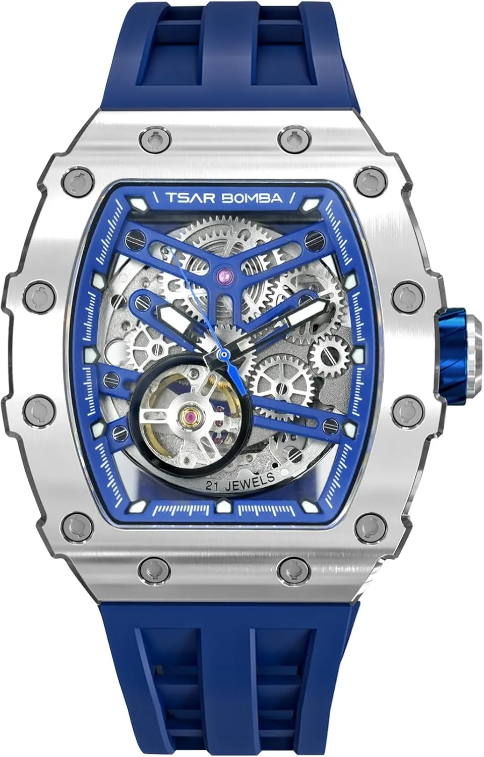 Luxury Mens Automatic Mechanical Watches - Japanese Movement Sapphire Glass - 50M Waterproof Men's Watch - Square Wrist Watches Silicone Band Luminous Elegant Gifts for Men