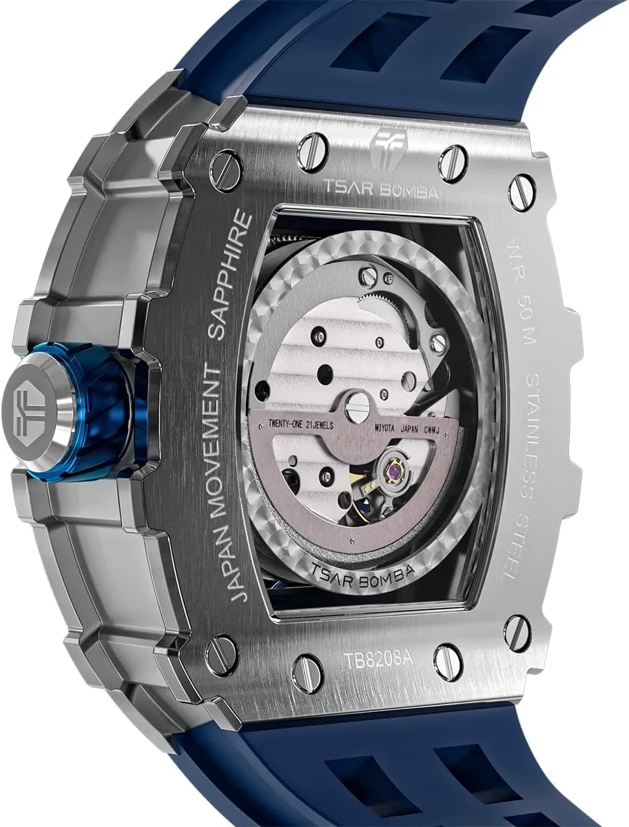 Luxury Mens Automatic Mechanical Watches - Japanese Movement Sapphire Glass - 50M Waterproof Men's Watch - Square Wrist Watches Silicone Band Luminous Elegant Gifts for Men