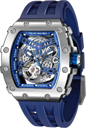 Luxury Mens Automatic Mechanical Watches - Japanese Movement Sapphire Glass - 50M Waterproof Men's Watch - Square Wrist Watches Silicone Band Luminous Elegant Gifts for Men