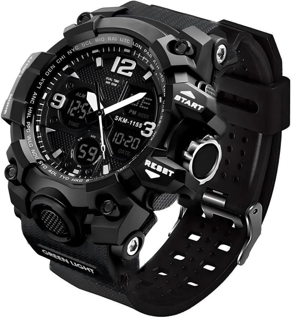 LYMFHCH Men's Analog Sports Watch, LED Military Digital Watch Electronic Stopwatch Large Dual Dial Time Outdoor Army Wrist Watch Tactical