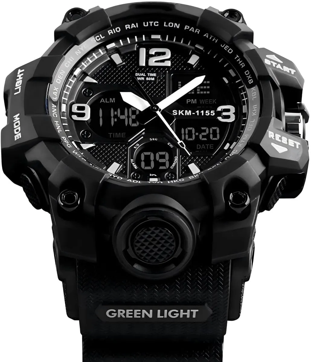 LYMFHCH Men's Analog Sports Watch, LED Military Digital Watch Electronic Stopwatch Large Dual Dial Time Outdoor Army Wrist Watch Tactical