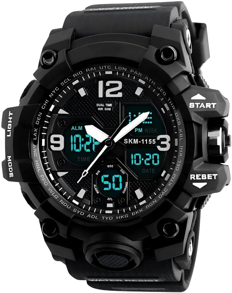 LYMFHCH Men's Analog Sports Watch, LED Military Digital Watch Electronic Stopwatch Large Dual Dial Time Outdoor Army Wrist Watch Tactical