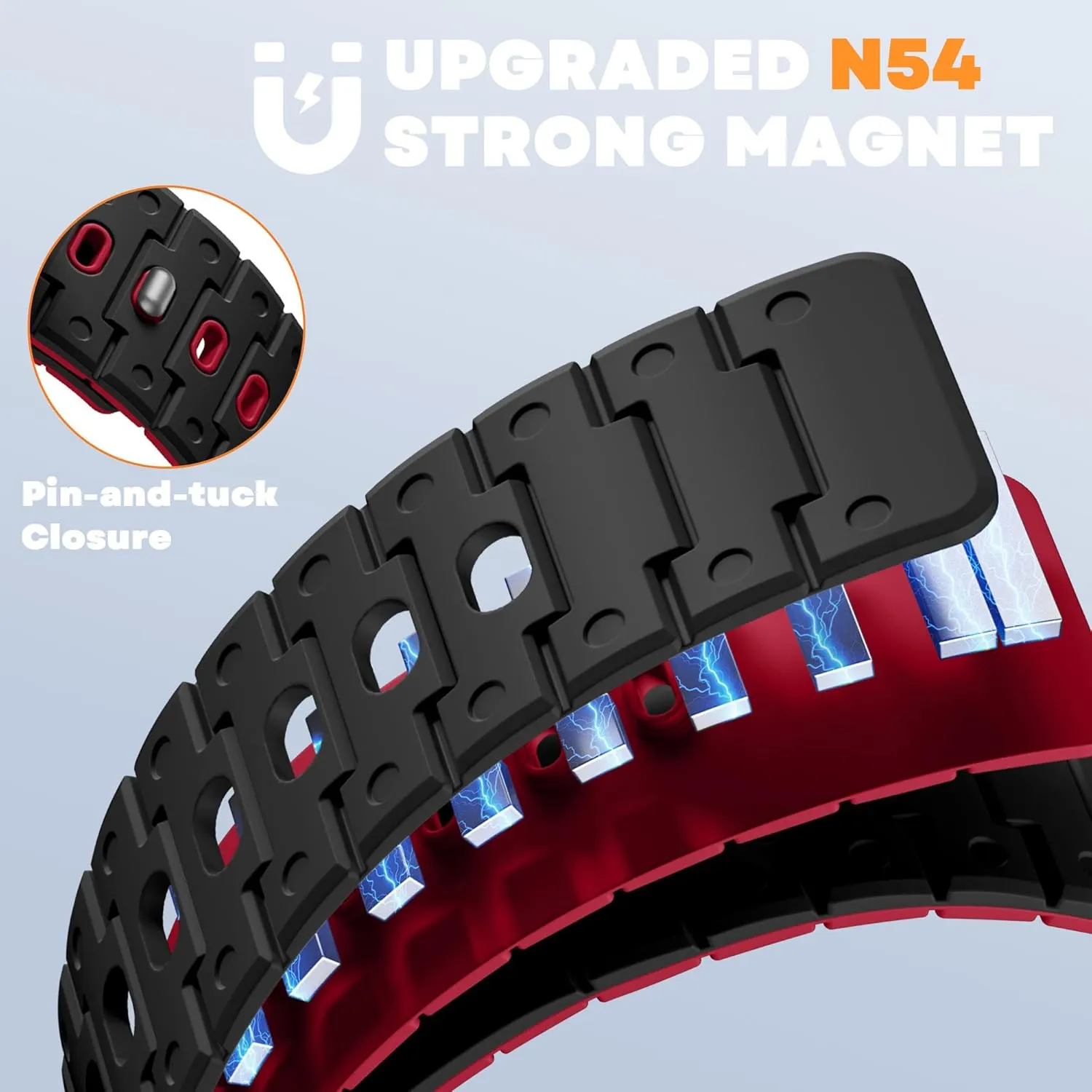 Magnetic Silicone Watch Band Compatible with Apple Watch Series 10 Band 46mm for Men 49mm/45mm/44mm/42mm(3/2/1), Rugged Soft Silicone Sport Watchband for iWatch SE2/SE/9/8/7/6/5/4, Black/Red