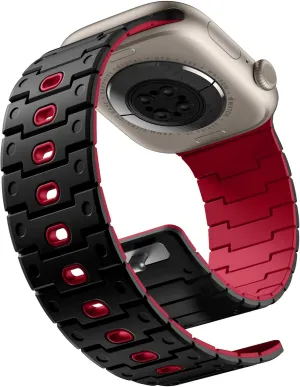Magnetic Silicone Watch Band Compatible with Apple Watch Series 10 Band 46mm for Men 49mm/45mm/44mm/42mm(3/2/1), Rugged Soft Silicone Sport Watchband for iWatch SE2/SE/9/8/7/6/5/4, Black/Red