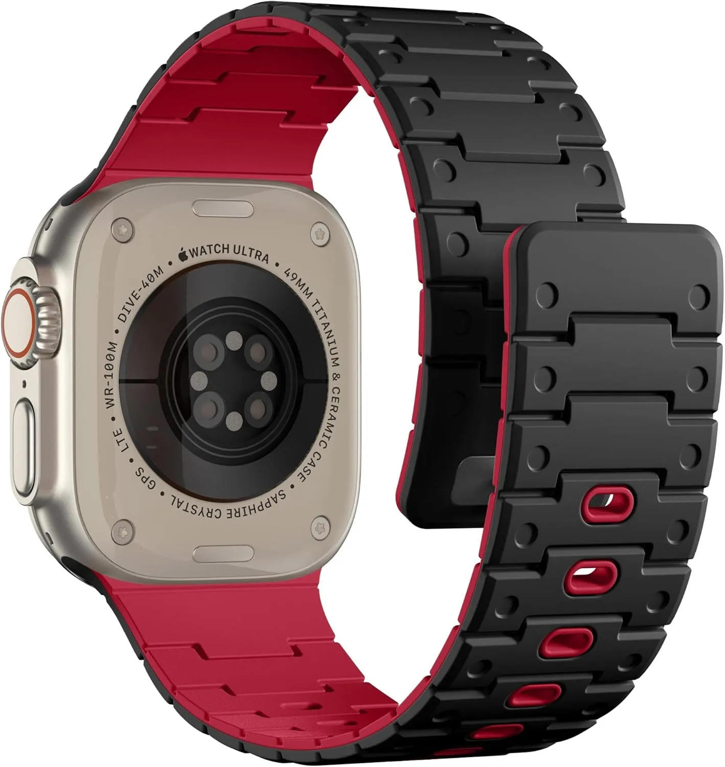 Magnetic Silicone Watch Band Compatible with Apple Watch Series 10 Band 46mm for Men 49mm/45mm/44mm/42mm(3/2/1), Rugged Soft Silicone Sport Watchband for iWatch SE2/SE/9/8/7/6/5/4, Black/Red
