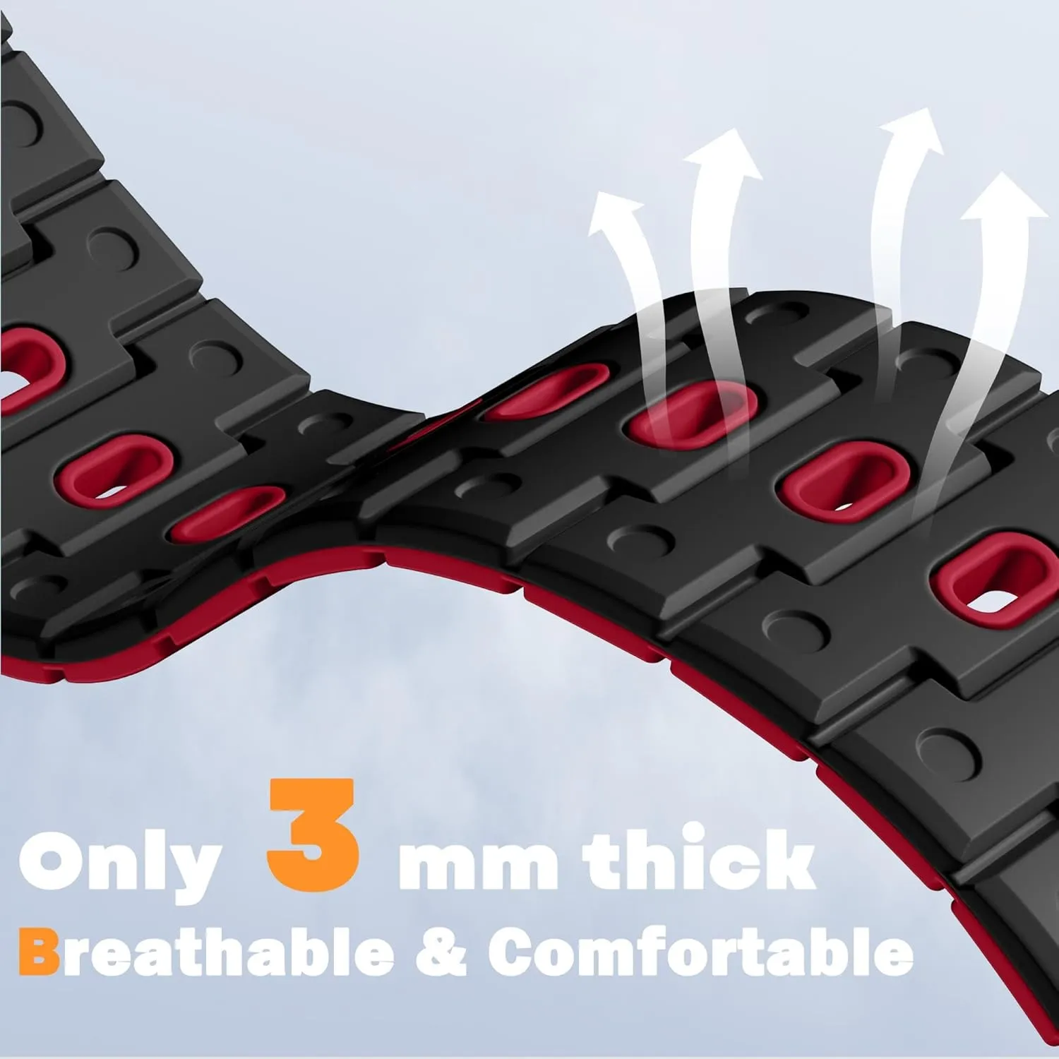 Magnetic Silicone Watch Band Compatible with Apple Watch Series 10 Band 46mm for Men 49mm/45mm/44mm/42mm(3/2/1), Rugged Soft Silicone Sport Watchband for iWatch SE2/SE/9/8/7/6/5/4, Black/Red
