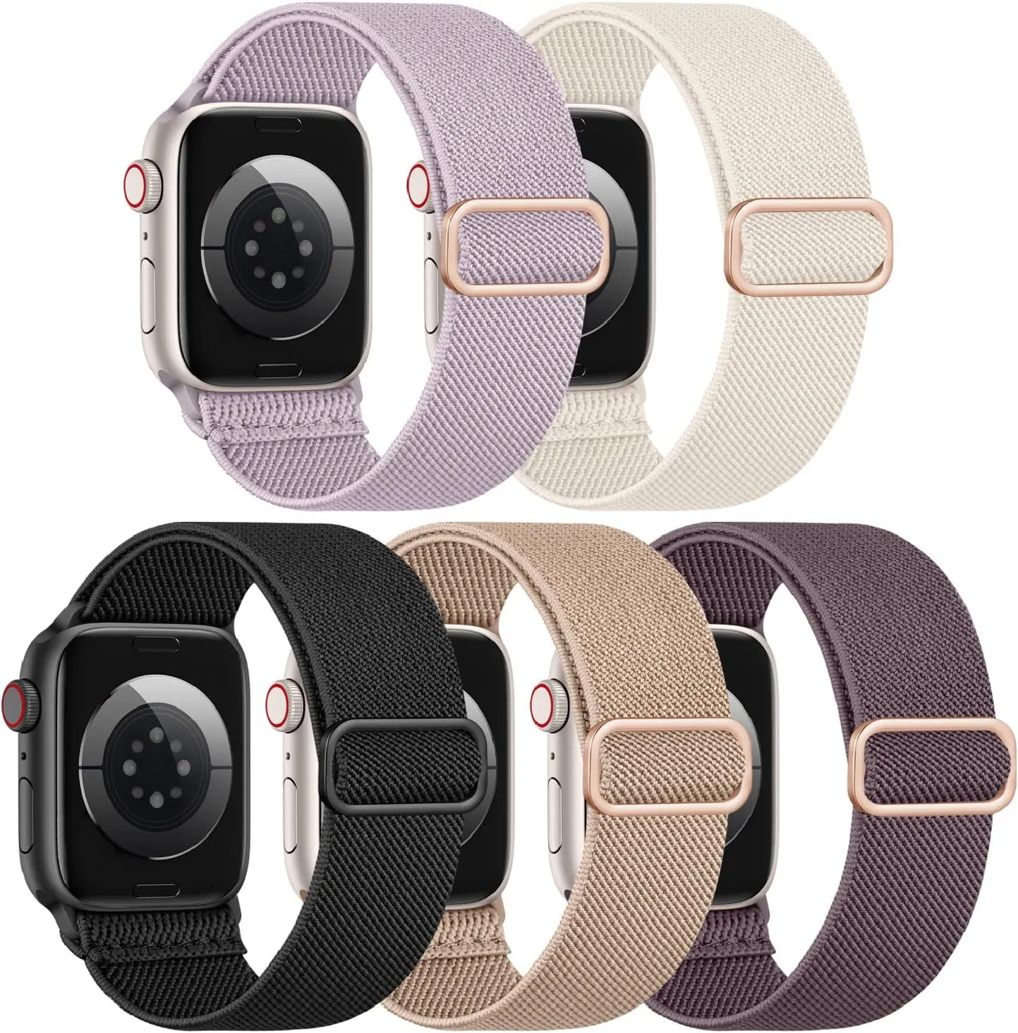 Maledan 5 Pack Stretchy Solo Loop Compatible with Apple Watch Band Women Men 40mm 38mm 41mm 42mm 44mm 45mm 46mm 49mm, Water-Resistant Nylon Sport Straps for iWatch Series 10 9 8 7 6 5 4 3 2 1 SE Ultra