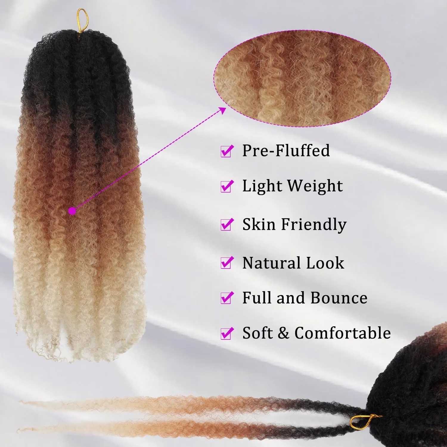 Marley Twist Braiding Hair 14 inch Afro Kinky Curly Crochet Braids 8 Packs Cuban Twist Crochet Braids Synthetic Low Maintenance Skin-Friendly Marley Hair Extensions(1B/30/613, Packs of 8)