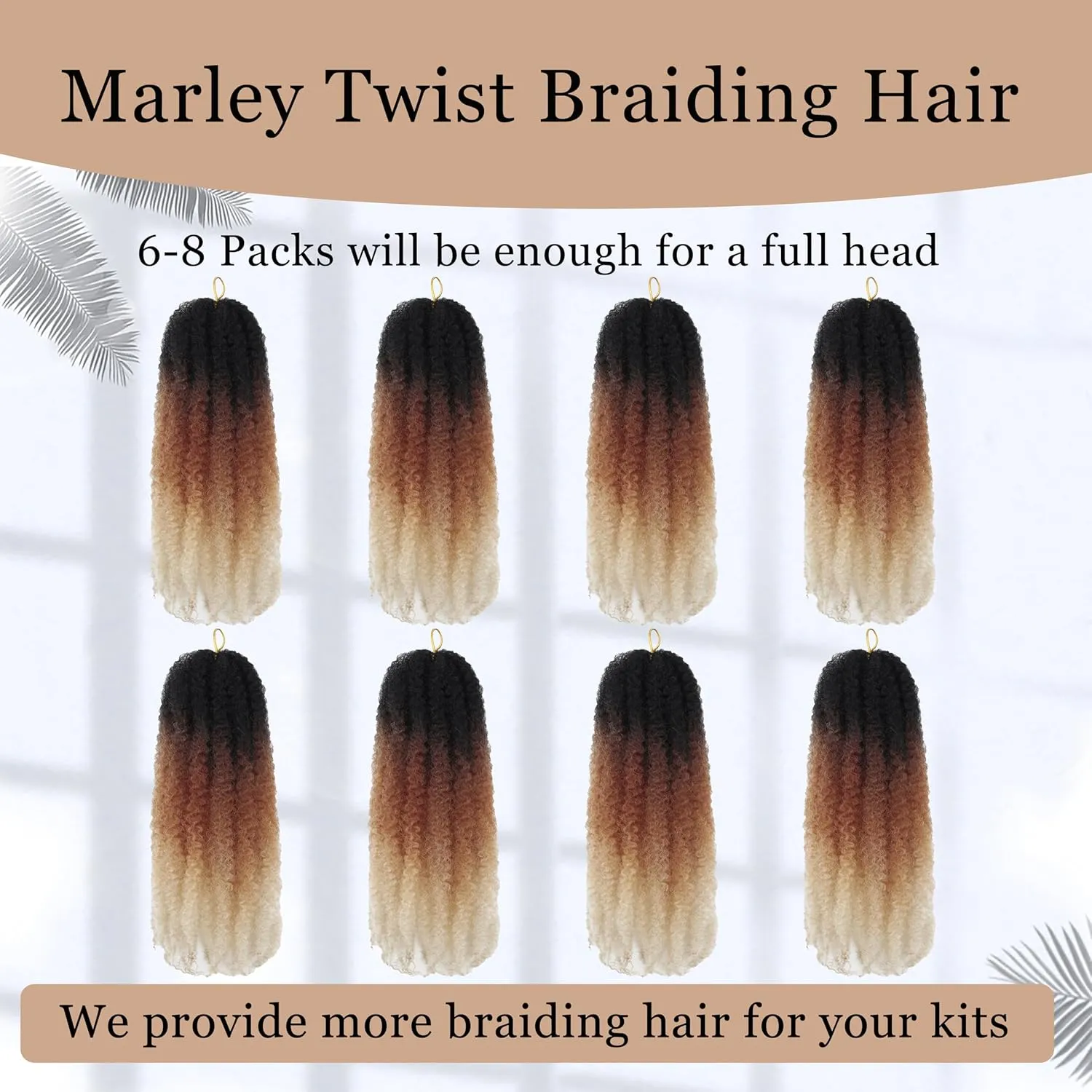 Marley Twist Braiding Hair 14 inch Afro Kinky Curly Crochet Braids 8 Packs Cuban Twist Crochet Braids Synthetic Low Maintenance Skin-Friendly Marley Hair Extensions(1B/30/613, Packs of 8)