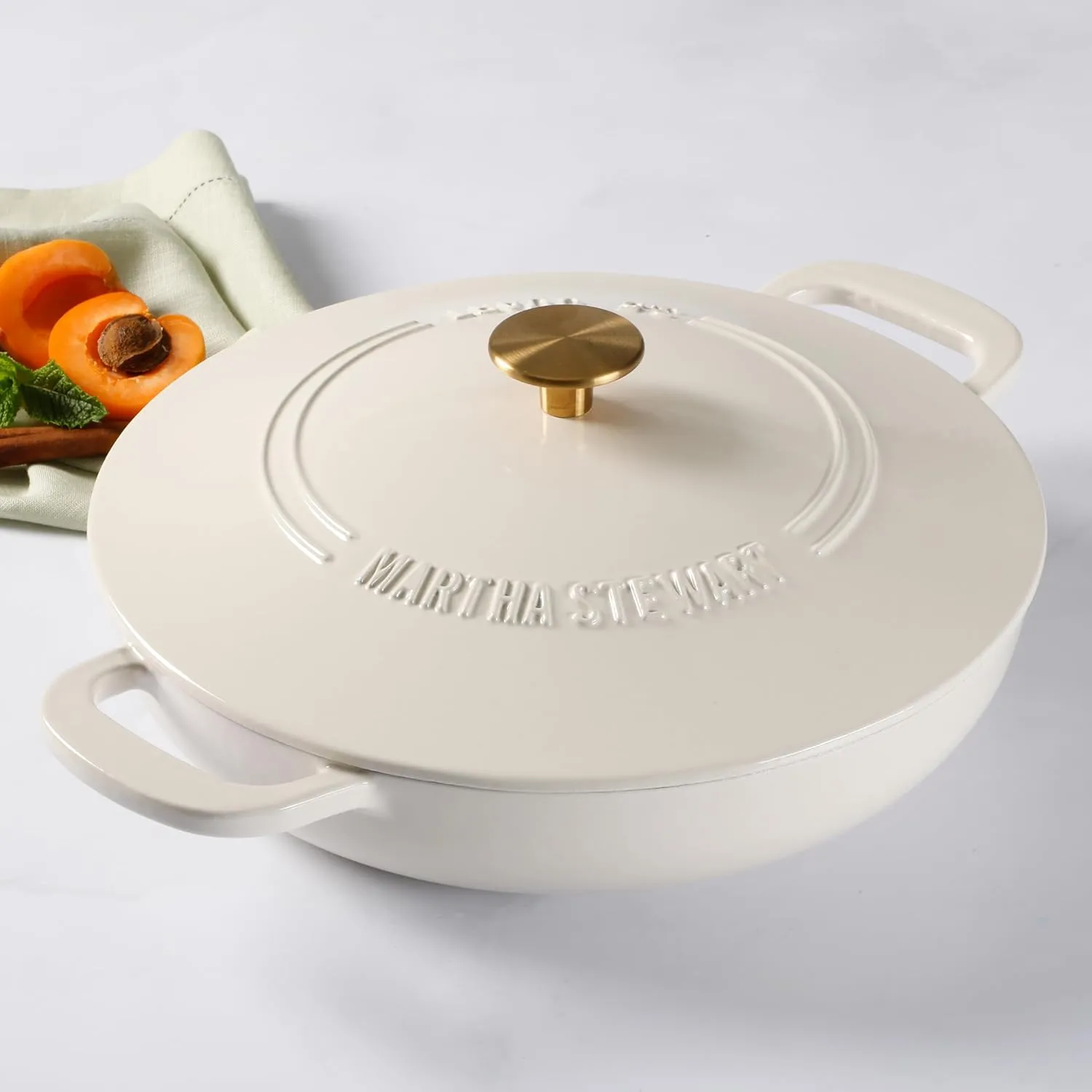 Martha Stewart 3.5-Quart Enameled Cast Iron Dutch Oven Braiser - Linen w/Gold Knob