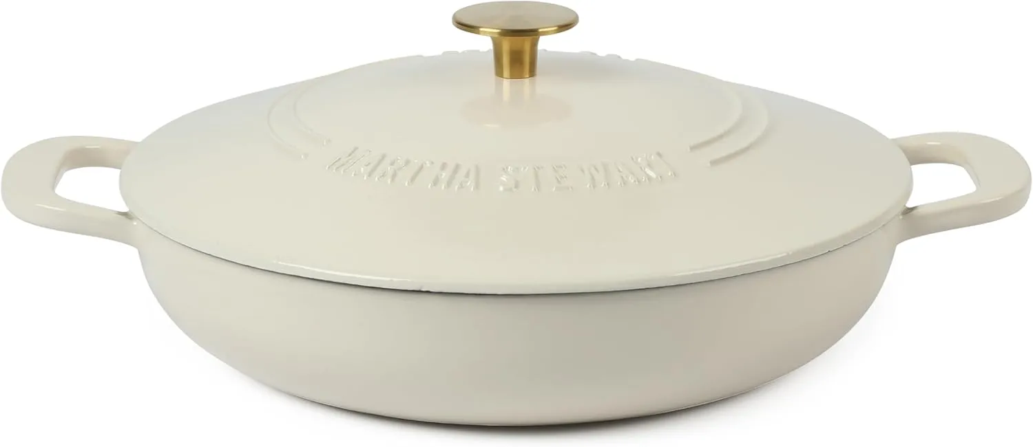 Martha Stewart 3.5-Quart Enameled Cast Iron Dutch Oven Braiser - Linen w/Gold Knob