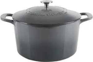 MARTHA STEWART Gatwick 7 QT Enamel Cast Iron Dutch Oven, Classic Grey
