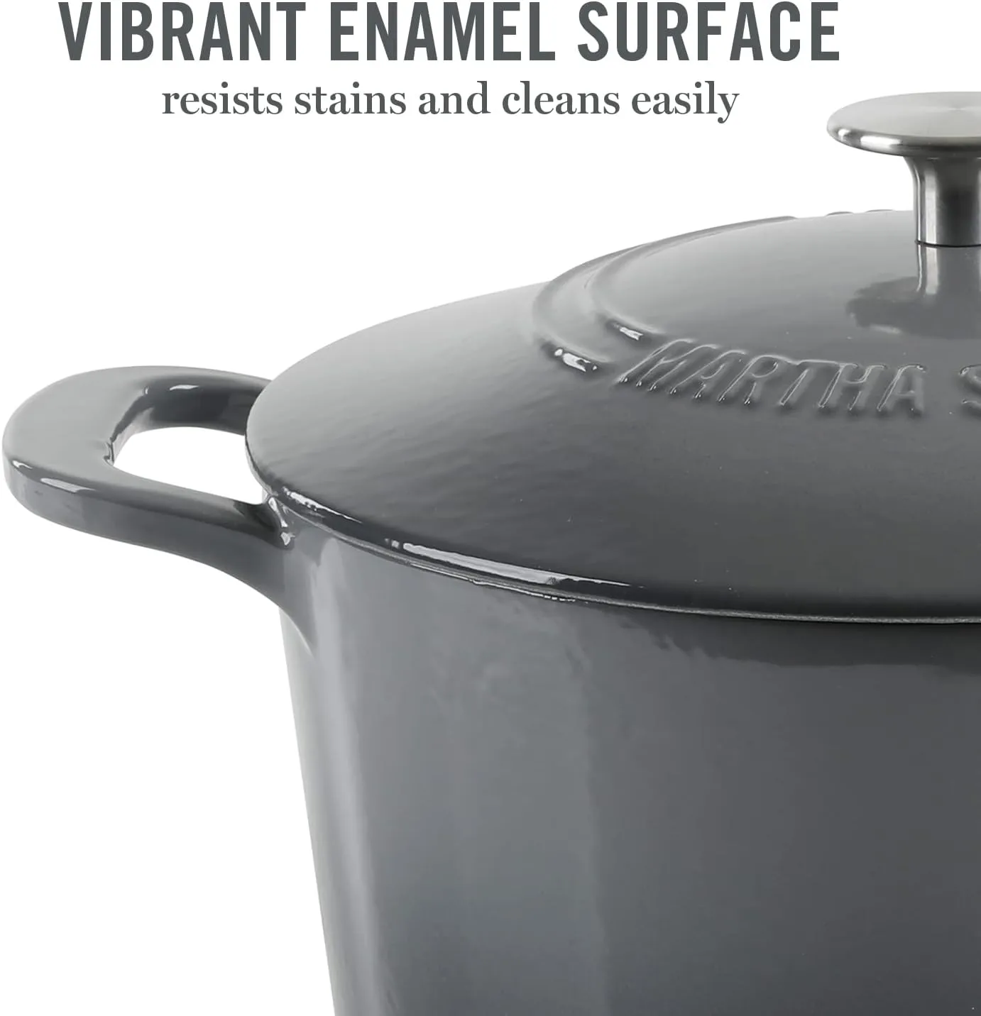 MARTHA STEWART Gatwick 7 QT Enamel Cast Iron Dutch Oven, Classic Grey