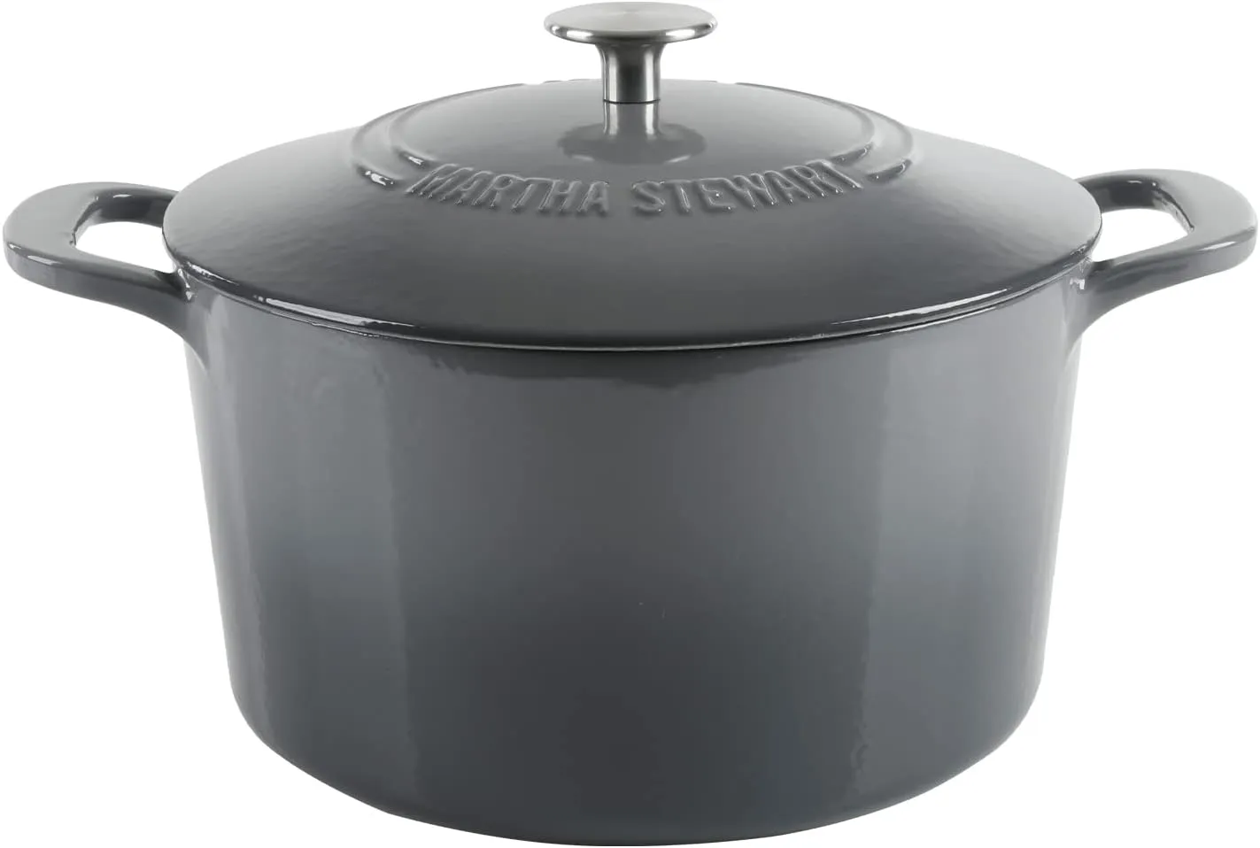 MARTHA STEWART Gatwick 7 QT Enamel Cast Iron Dutch Oven, Classic Grey