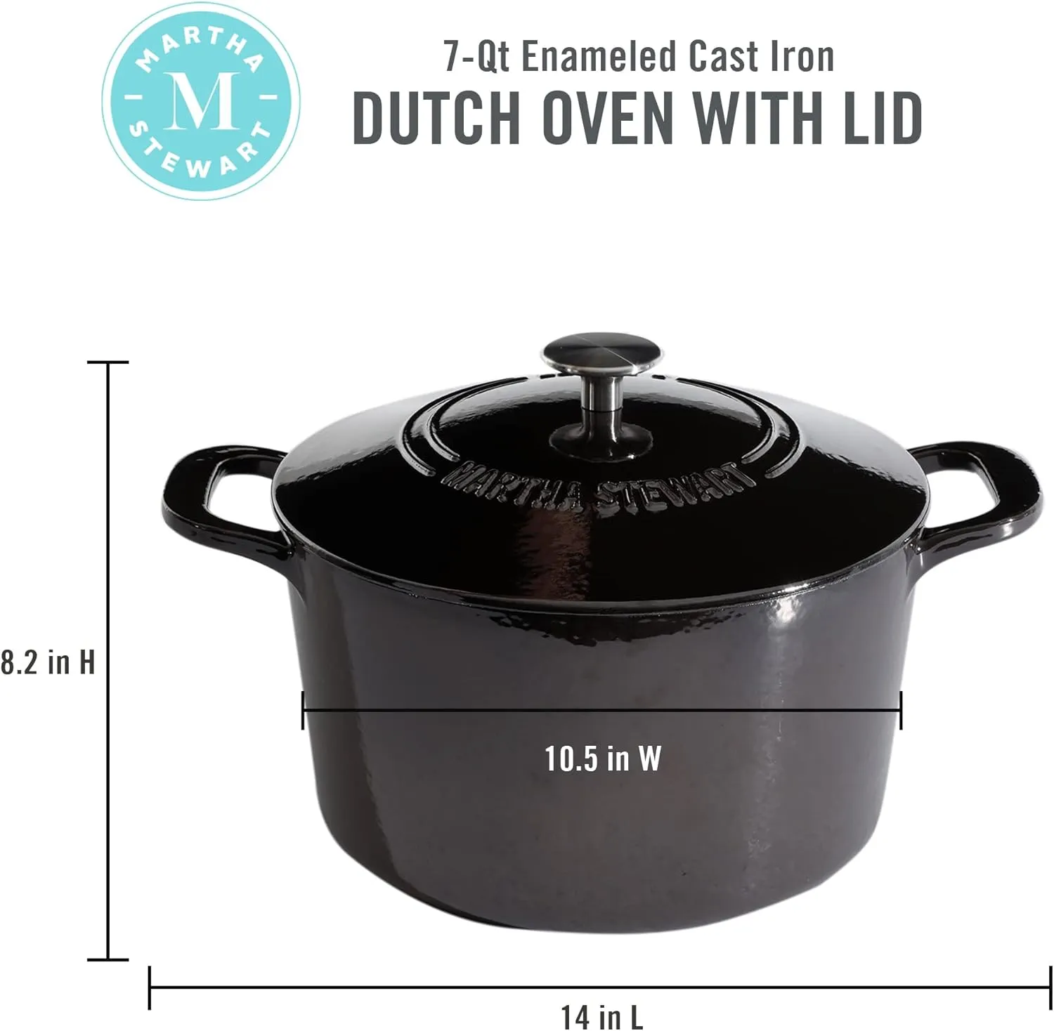 MARTHA STEWART Gatwick 7 QT Enamel Cast Iron Dutch Oven, Grey