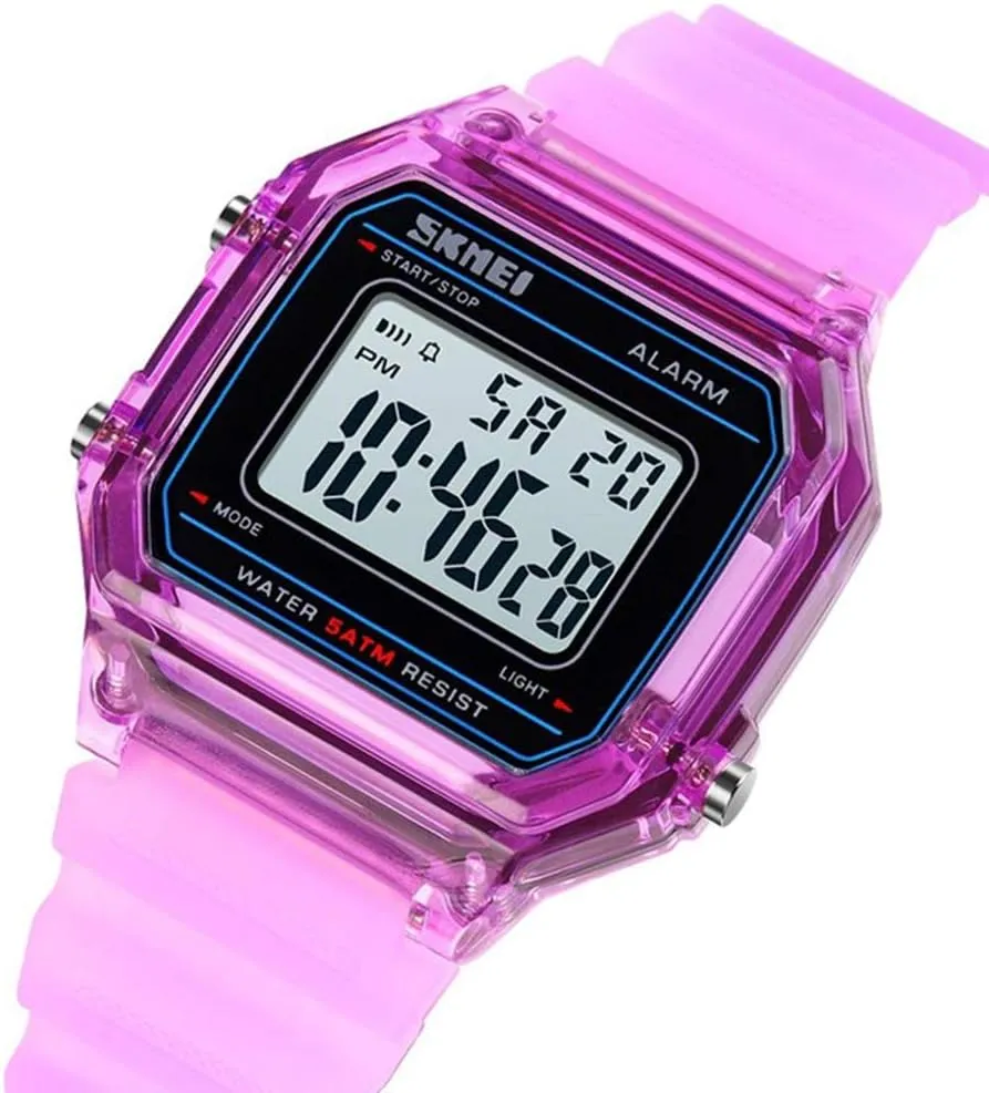 MASTOP Men Women Digital Watch Square Transparent Case Fashion LED Light Adolescent Student Watch