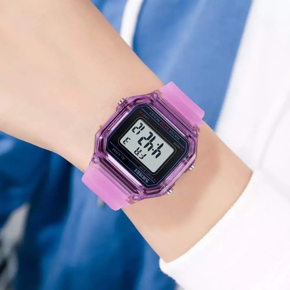 MASTOP Men Women Digital Watch Square Transparent Case Fashion LED Light Adolescent Student Watch
