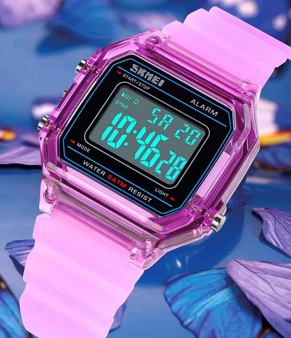 MASTOP Men Women Digital Watch Square Transparent Case Fashion LED Light Adolescent Student Watch