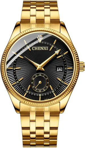 MASTOP Men's Analog Quartz Gold Watch Stainless Steel Band Wrist Watch Classic Calendar 3ATM Water Resistant