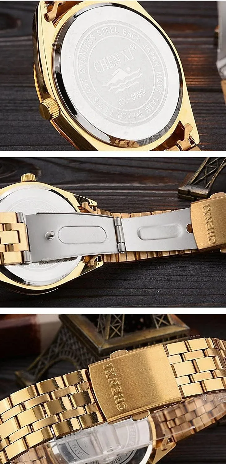 MASTOP Men's Analog Quartz Gold Watch Stainless Steel Band Wrist Watch Classic Calendar 3ATM Water Resistant