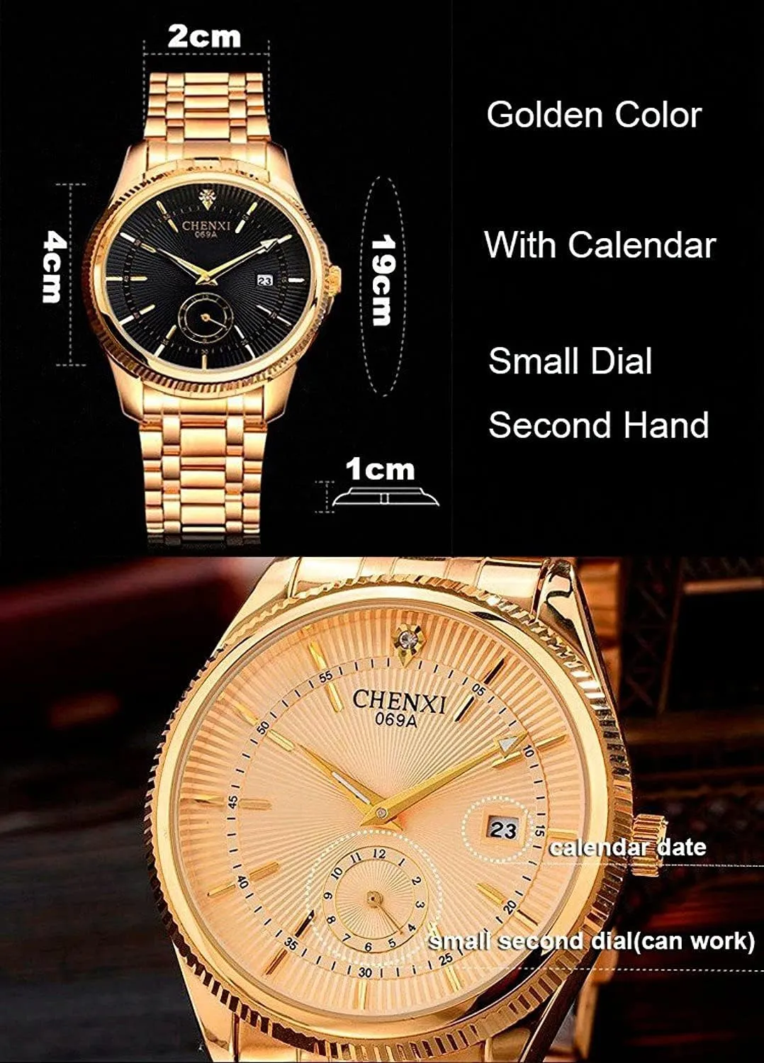 MASTOP Men's Analog Quartz Gold Watch Stainless Steel Band Wrist Watch Classic Calendar 3ATM Water Resistant