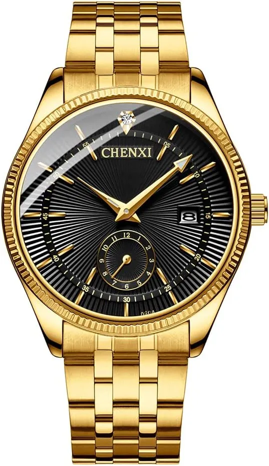 MASTOP Men's Analog Quartz Gold Watch Stainless Steel Band Wrist Watch Classic Calendar 3ATM Water Resistant