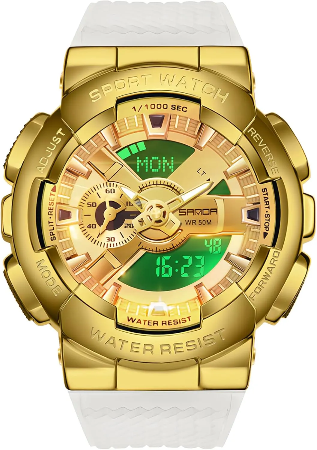 MASTOP Men's Watch Rainbow Color Watches Analog Digital 5ATM Waterproof High Contrast Black Brilliant White Watch Raise Hand Backlight Outdoor Military Watch