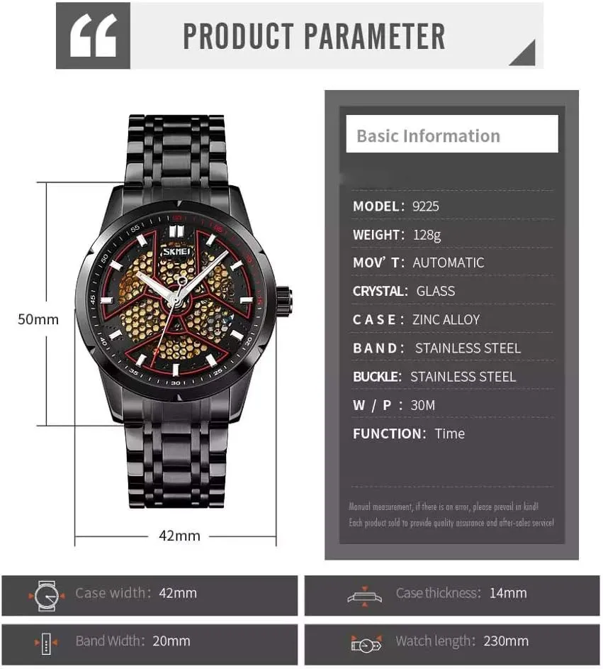 MASTOPMen Automatic Mechanical Watch Stainless Steel Creativity Dial Skeleton Waterproof Analog Dress Wrist Watch