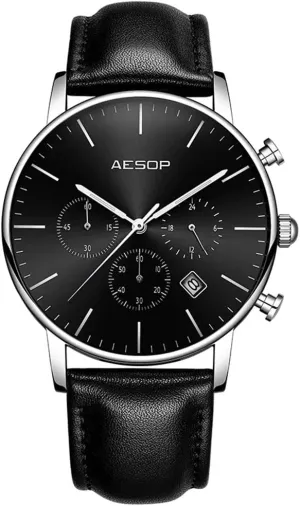 MASTOPMen Quartz Watches Minimalist Ultra-Thin Leather Business Dress Wristwatch