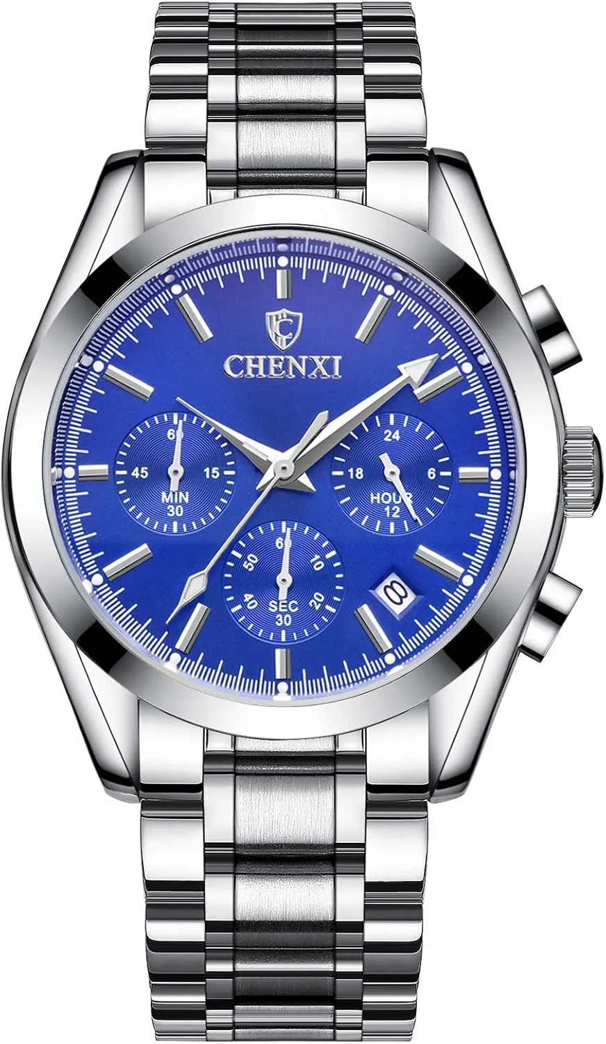MASTOPMen's Quartz Watches Stainless Steel Waterproof Chronograph Classic Business Date Luminous Analog Wristwatches