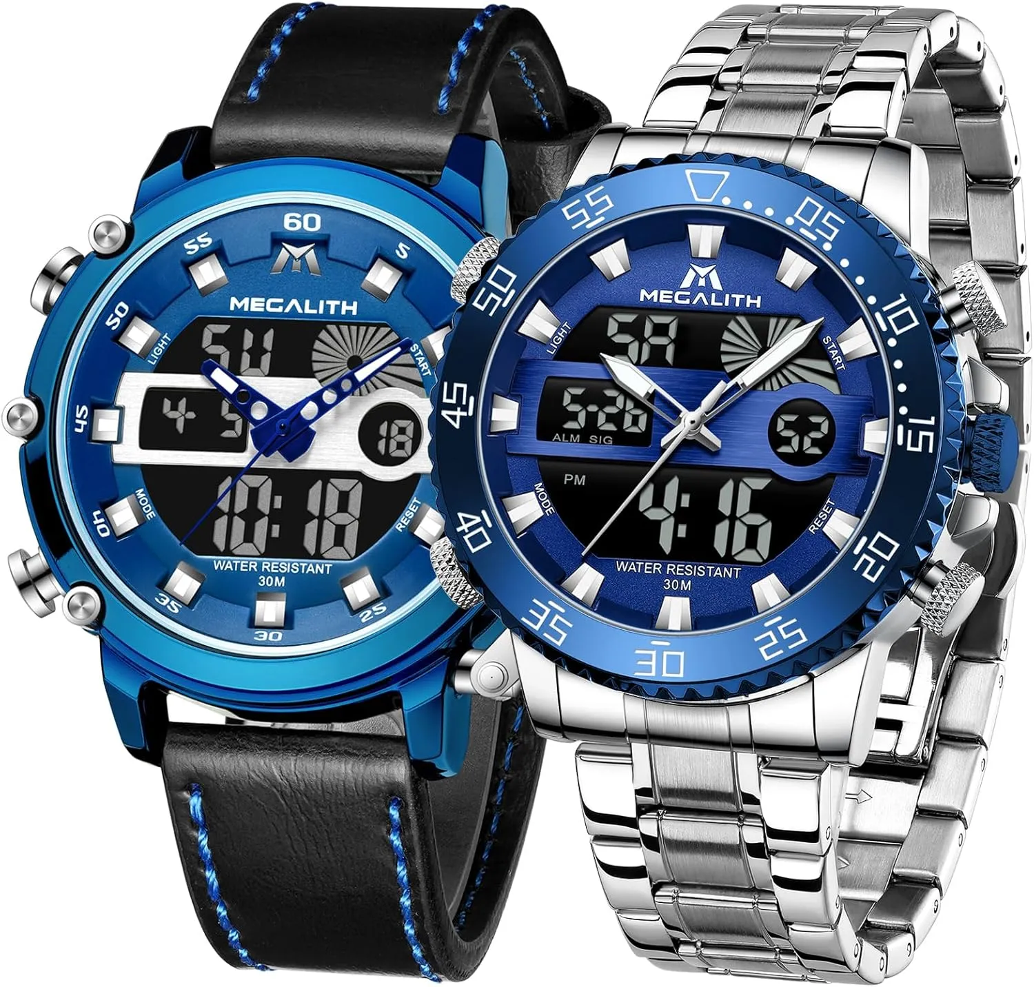 MEGALITH Mens Watches Digital Waterproof Military Watches for Men Sports Chronograph Mulifunction LED Dual Time Analog Quartz Wrist Watch Mens Tactical Heavy Duty Rugged Watch, Alarm Stopwatch