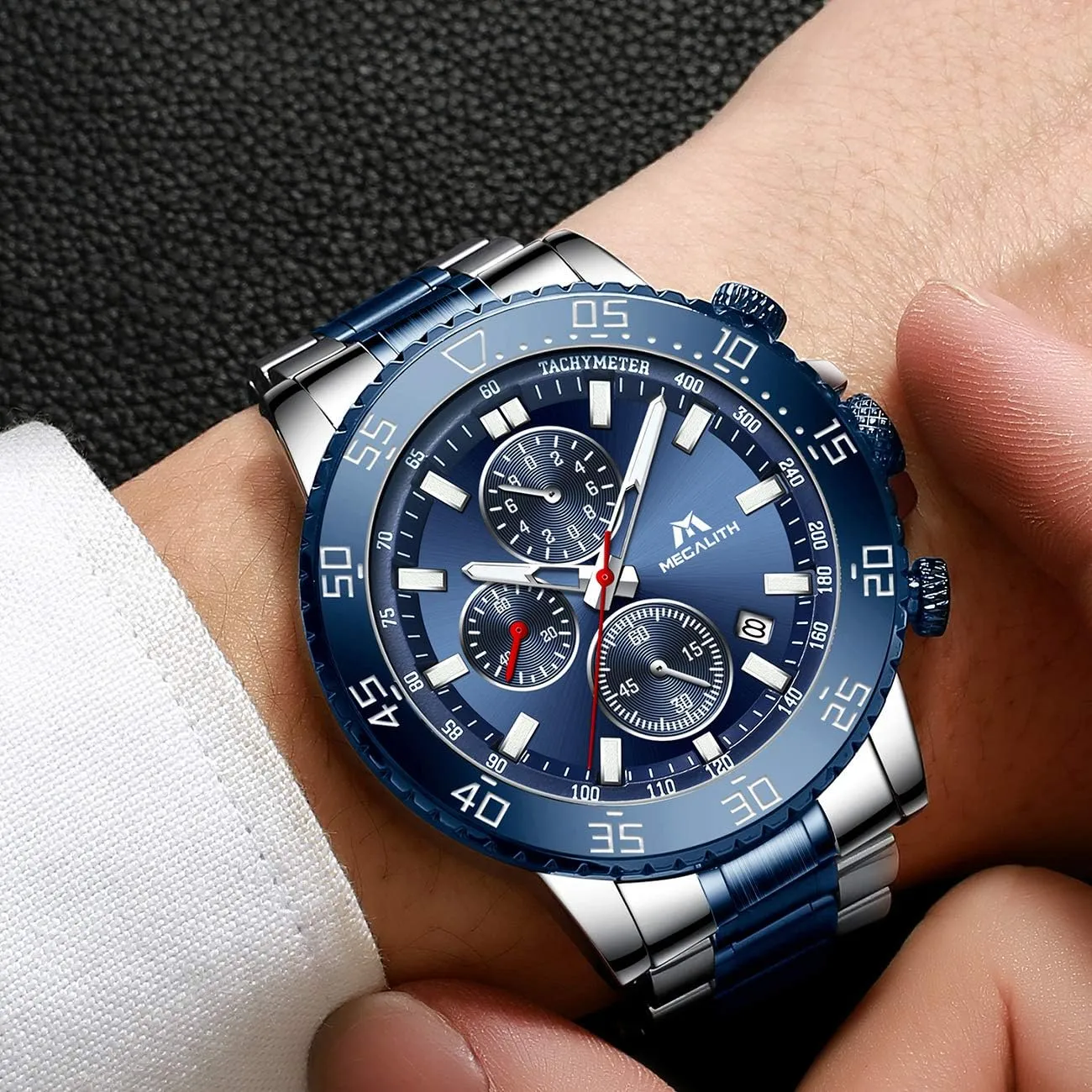 MEGALITH Mens Watches Stainless Steel Waterproof Analog Quartz Wrist Watch Fashion Business Chronograph Watch for Men