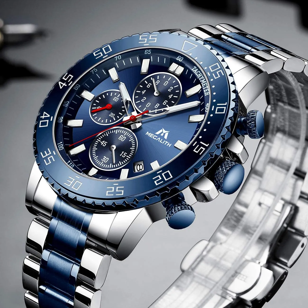 MEGALITH Mens Watches Stainless Steel Waterproof Analog Quartz Wrist Watch Fashion Business Chronograph Watch for Men